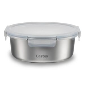 Castey, contenitore rotondo 650 ml per microonde, con coperchio ermetico, acciaio inox