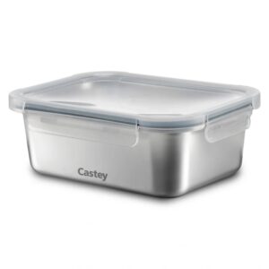 Castey, contenitore rettangolare 1200 ml per microonde, con coperchio ermetico, acciaio inox