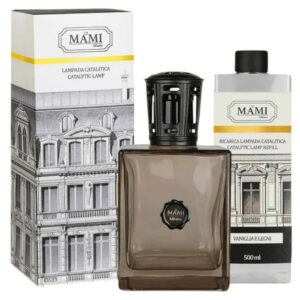 Mami Milano vaniglia e legni, box lampada catalitica tortora, con ricarica 500 ml