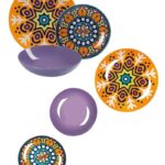 Excelsa Mandala Etno Viola, posto tavola 3 piatti, in fine porcellana
