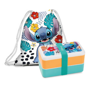 Disney Stitch, Lunch box cm 18×10 + sacca bianca