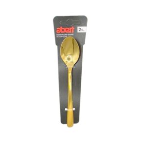 Abert Bean gold, Set 2 pz cucchiaino caffè in PVD oro lucido, acciaio inox 18/c