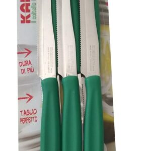 Kaimano Dinamik, set 6 coltelli verde lama seghetto, manico plastica prodotto in Italia