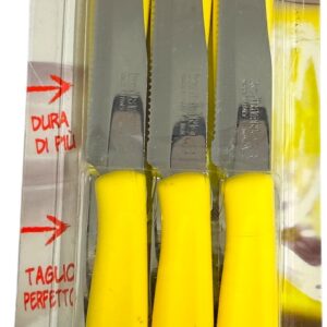 Kaimano Dinamik, set 6 coltelli giallo, lama seghetto manico plastica prodotto in Italia