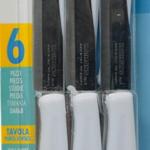 Kaimano Dinamik, set 6 coltelli bianco lama metà seghetto, manico plastica prodotto in Italia