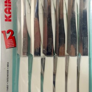 Kaimano Kapital, set 12 coltelli bianco lama seghetto, manico plastica prodotto in Italia