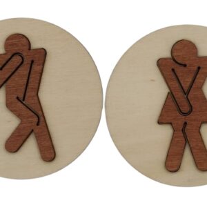 The Bars, coppia icone 3D uomo e donna per la porta del bagno, in legno di faggio