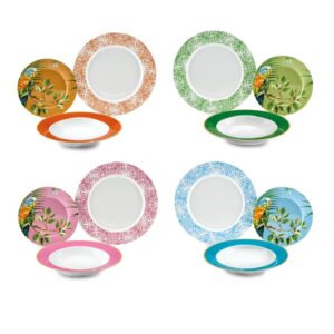 Fade Parrot servizio piatti 12 pezzi porcellana colori assortiti 4 posti tavola
